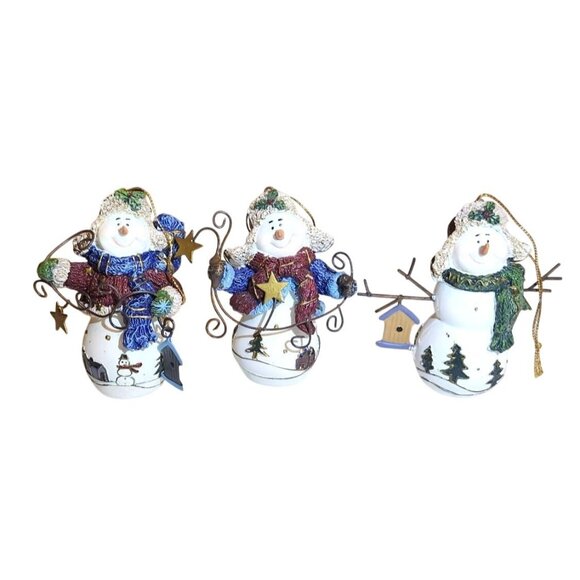 Home Interiors Snowman Winter Snow Pals Set of 3 with Birdhouses with Box - Picture 1 of 7